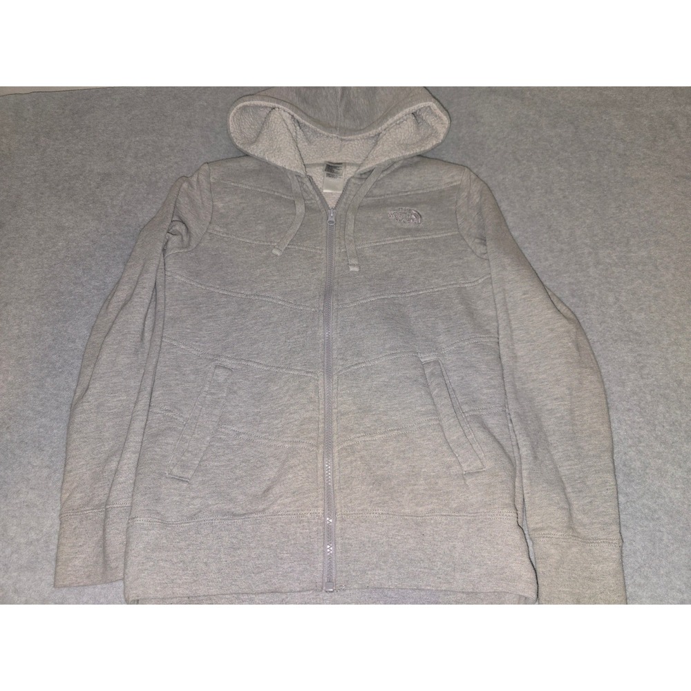 The North Face Womens Gray Sherpa Lined Full Zip Hoodie Jacket Small Chevron